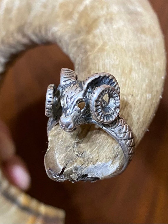 Awesome Sterling Silver Unisex Bull Ram Skull Head Horns Ring