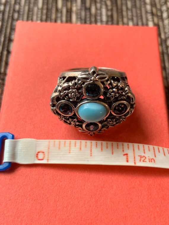 Ornate Sterling Silver and Larimar Blue Ring - image 8