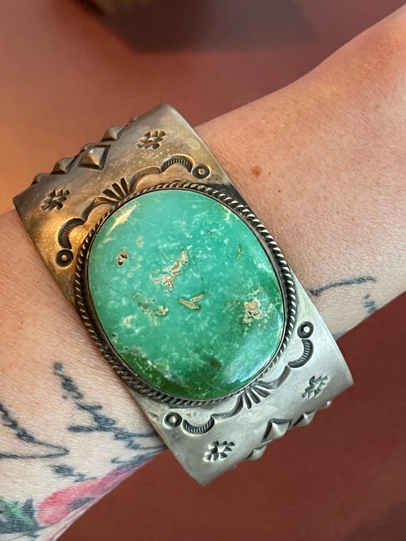 Navajo Artist Signed Ronald Tom Sterling Silver & Green