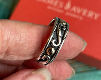 Retired Rare James Avery 14k Gold and  Sterling Silver Dot Swirl Band Ring Layaway Available Comes with Avery Box