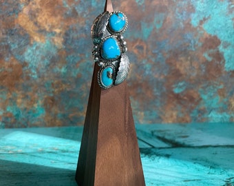 Beautiful Large Ring Navajo Sterling Silver and Stunning Turquoise Native American Vintage Layaway Available