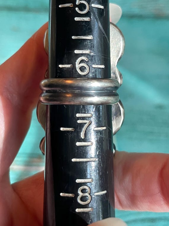 124 - Sterling Silver Royston Turquoise Medicine Man Eye Stamped Stacking Ring by Jason Ogg