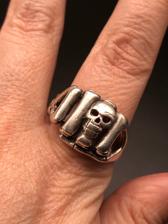 Sterling Silver Skull Biker Ring - image 3