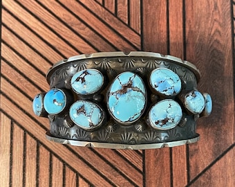 Awesome Signed Ronald Tom for Chatfields  Navajo Sterling Silver & Stunning Golden Hills Turquoise Cuff Bracelet Layaway Available