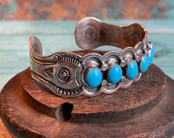 Wow! Sterling Silver & Blue Turquoise Navajo Beautiful Cuff Bracelet Layaway Available