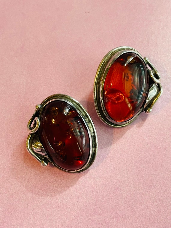 Lovely Sterling Silver & Amber Clip On Earrings E… - image 1