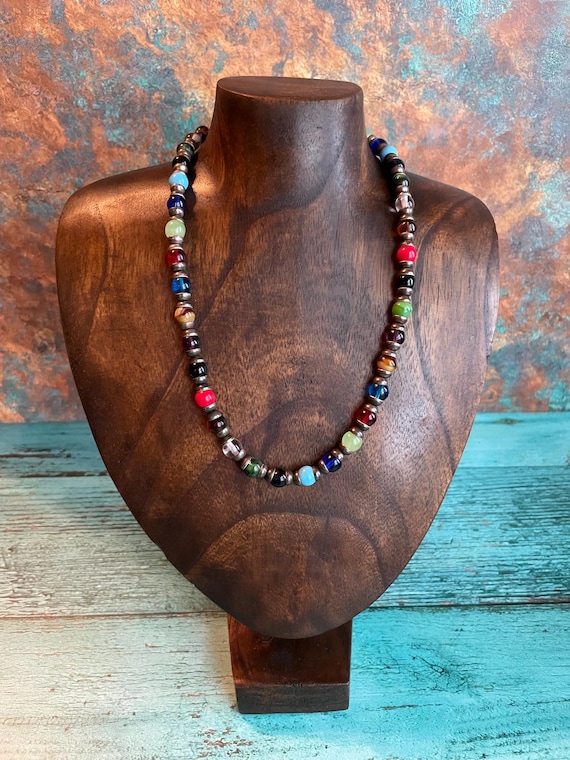 Sterling Silver and Multi Color Hand Strung Beade… - image 1