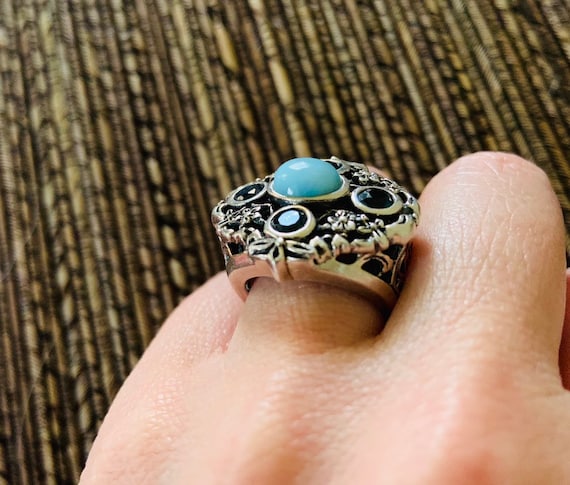 Ornate Sterling Silver and Larimar Blue Ring - image 2