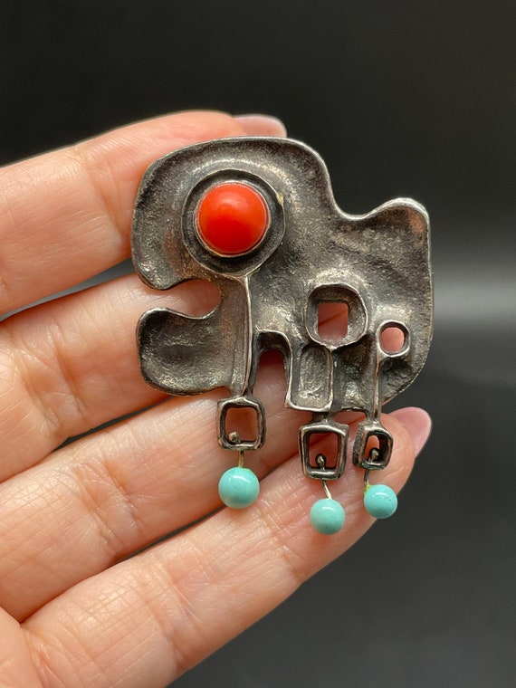 Vintage Sterling Silver Turquoise and Possibly Co… - image 2