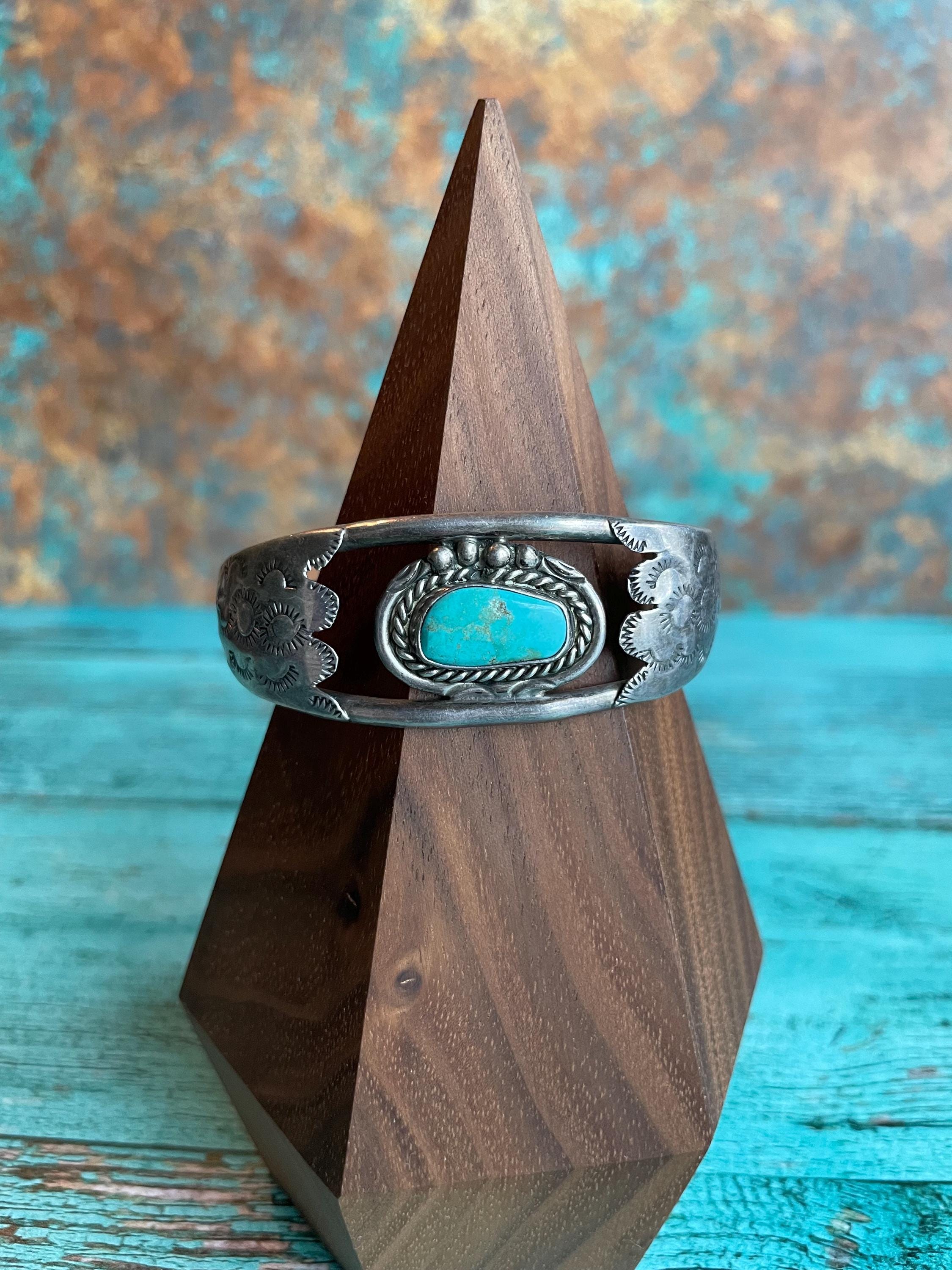 Vintage Sterling Silver & Blue Turquoise Navajo Beautiful Cuff Bracelet Layaway Available