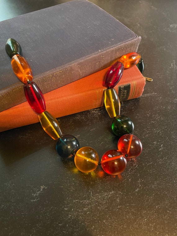 Fun Vintage Large Orange Red Yellow Green Bead Nec