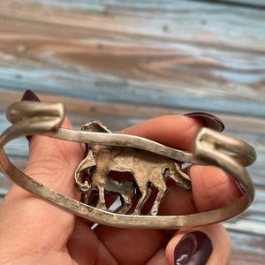 Beautifully Detailed Vintage Sterling Silver Horse with Baby Cuff Bracelet image 4