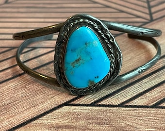 Vintage Sterling Silver & Blue Turquoise Navajo Beautiful Cuff Bracelet Layaway Available
