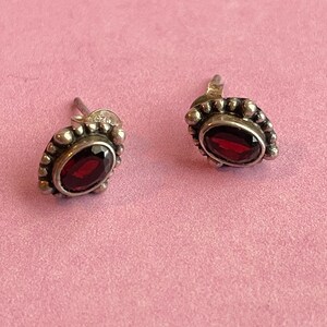 Darling Sterling Silver & Garnet Post Stud Earrings Cute and Elegant