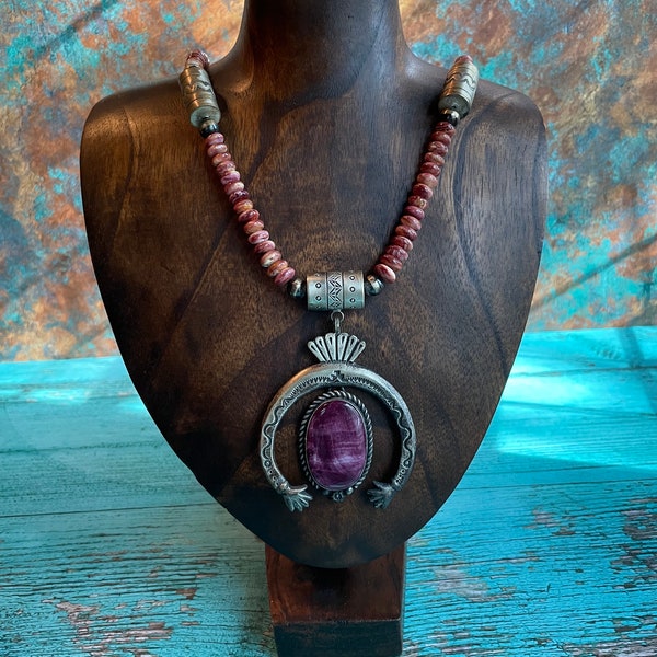 Massive Sterling Silver and Purple Spiny Oyster Necklace Stunning by Navajo Native American Artist Ronald Tom Layaway Available