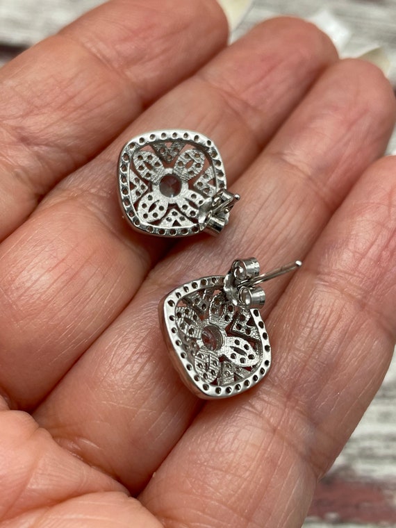 Sterling Silver & CZ Post Earrings Cute and Elega… - image 3