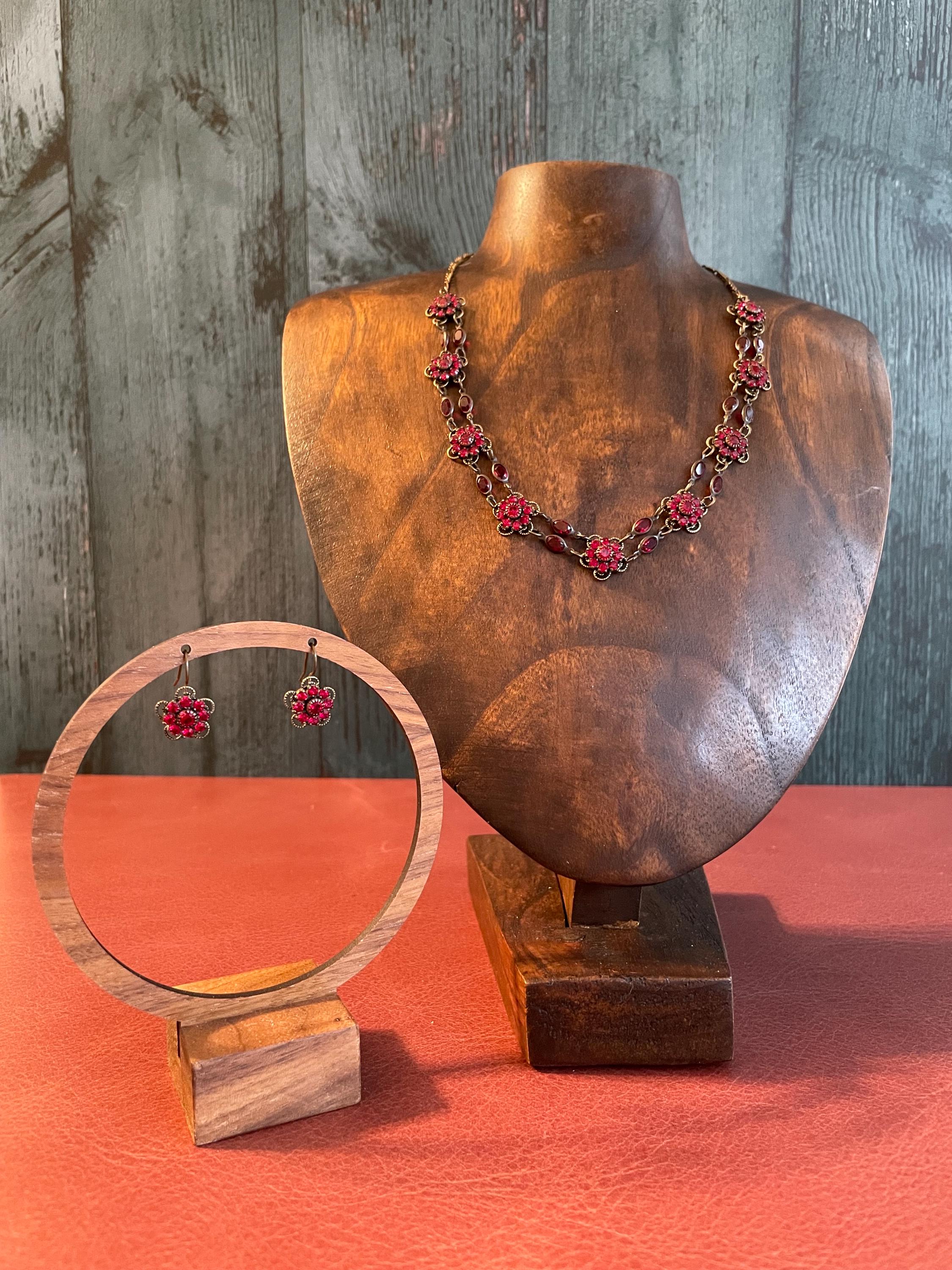 Vintage Kenny Ma San Francisco Red Rhinestone Floral Necklace and