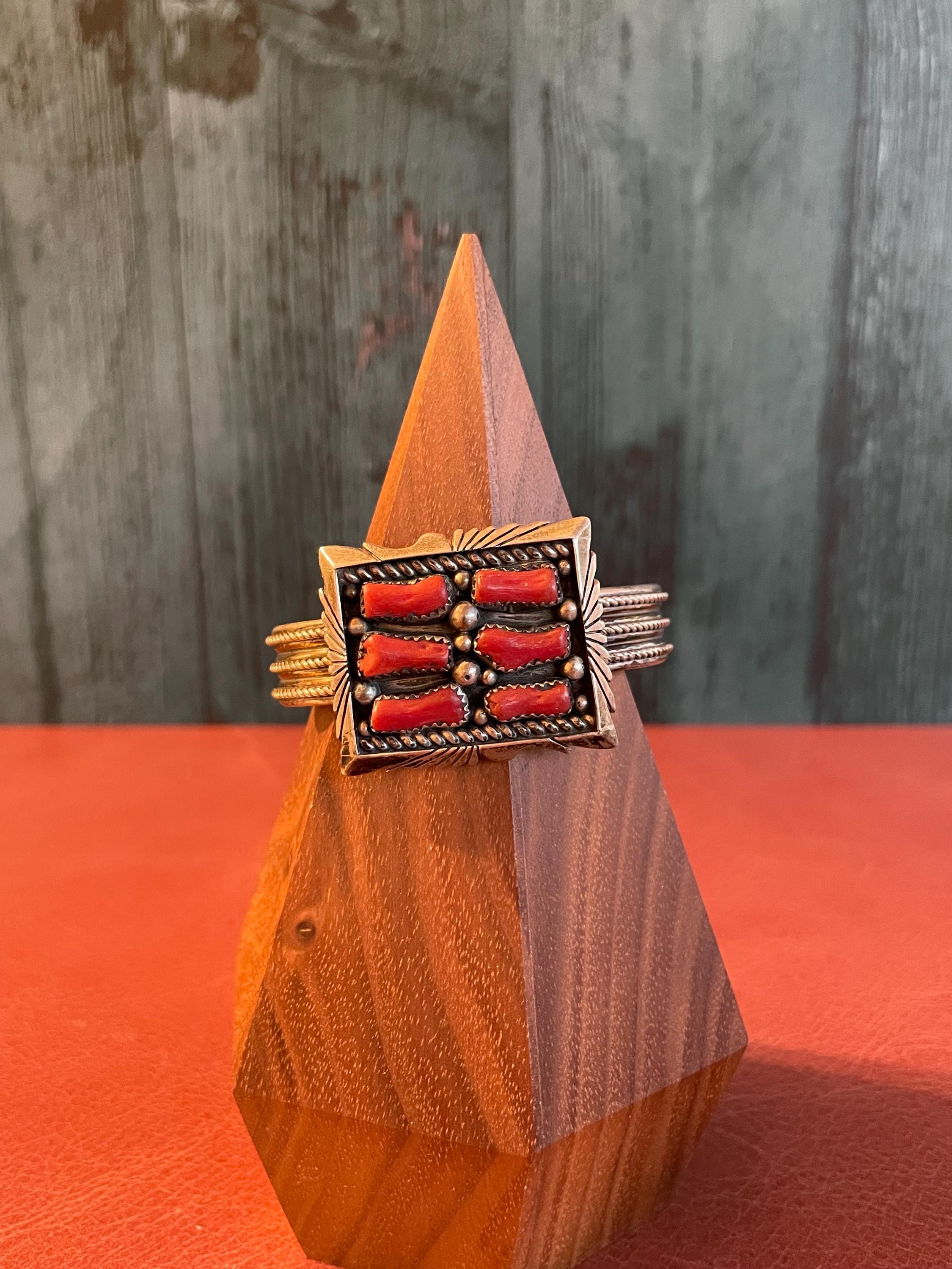 Navajo Vintage Sterling Silver and Red Coral Cuff Bracelet Layaway ...