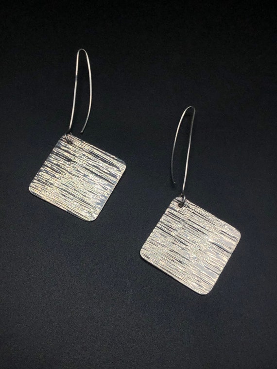 Large Sterling Silver Square Dangle Earrings