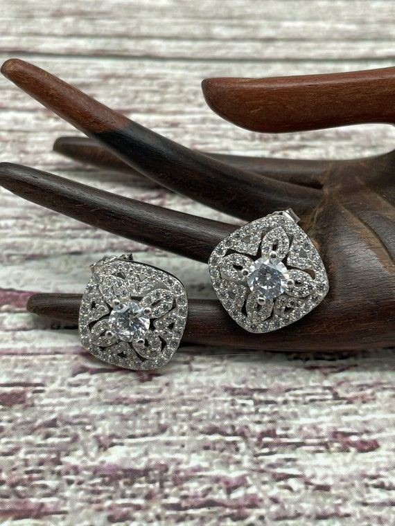 Sterling Silver & CZ Post Earrings Cute and Elega… - image 1