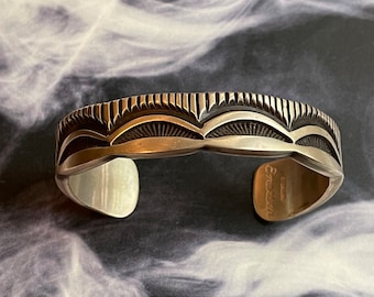 エマーソンビルNAVAJO sterling silver Heavy Emerson Bill Handmade Navajo Sterling Silver Cuff Bracelet