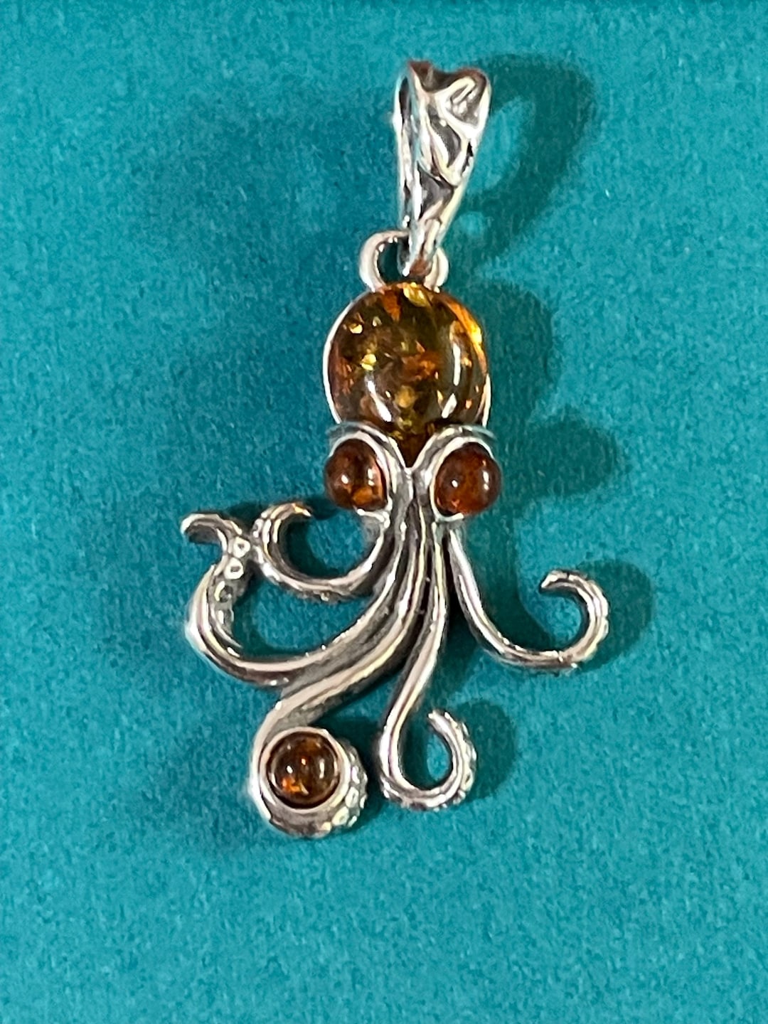 Sterling Silver & Amber Drop Octopus Pendant for Necklace - Etsy