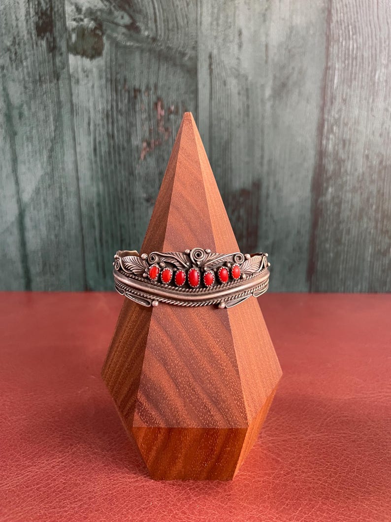 Navajo Vintage Sterling Silver and Red Coral Cuff Bracelet Layaway ...