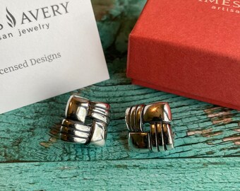 James Avery Vintage Sterling Silver Basketweave Earrings Pierced/Omega Backs with Box