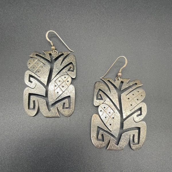 Super Cool Native American Sterling Silver Cut Cornstalk Large Dangle Earrings Layaway Available