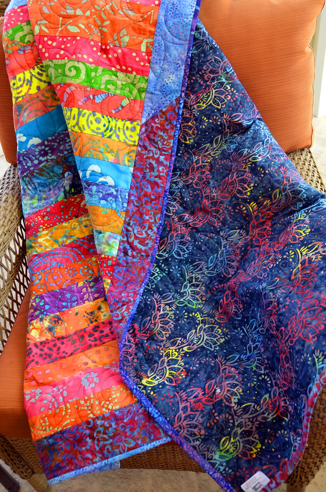 Lap Quilt Colorful Blanket Quilted Throw Jelly Roll Quilt Etsy