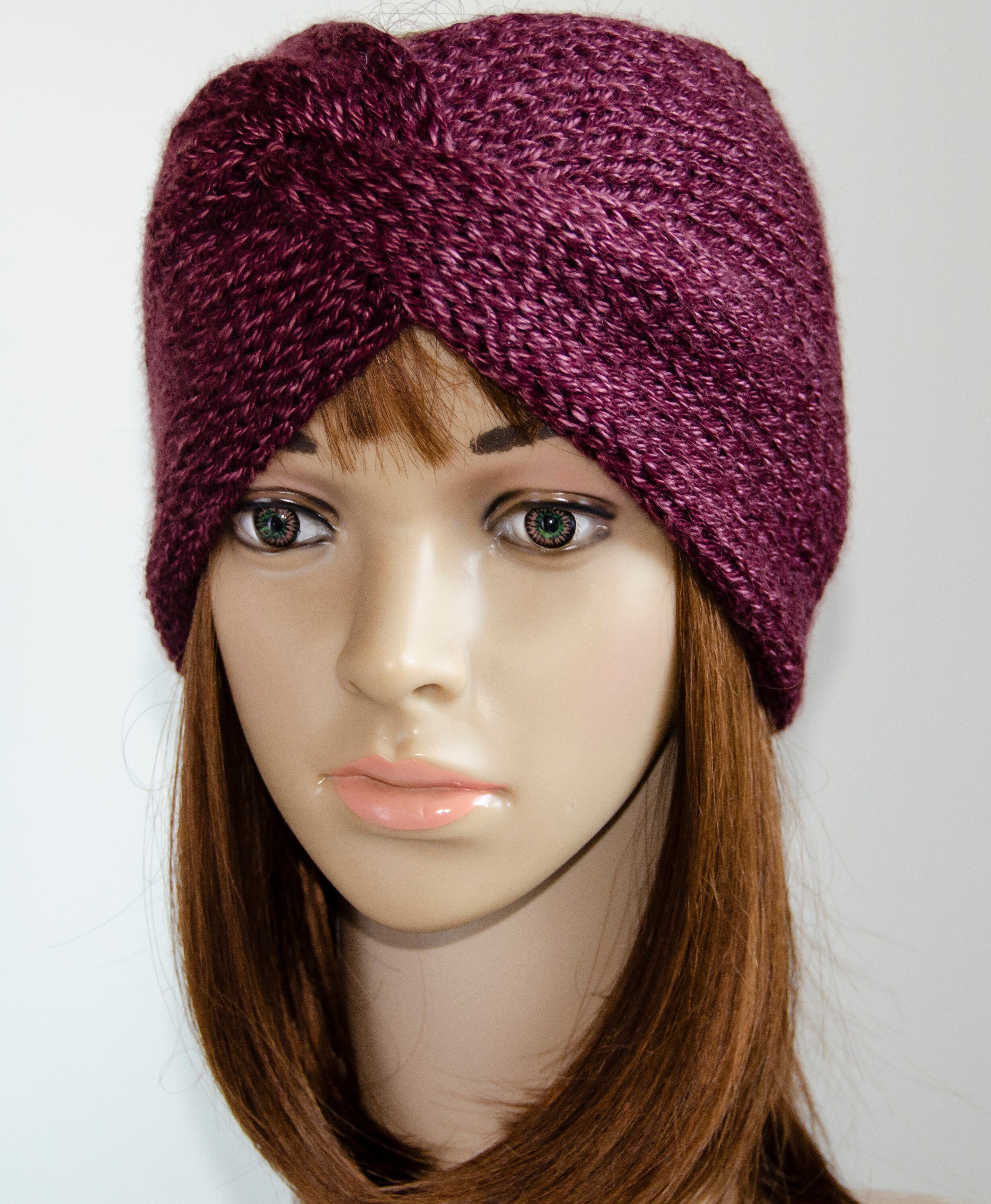 Elegant Hand Knit Headband Set - Black, Brown, Burgundy Knit Headband: Heathered Burgundy Twisted Ear Warmer - Etsy main image 3