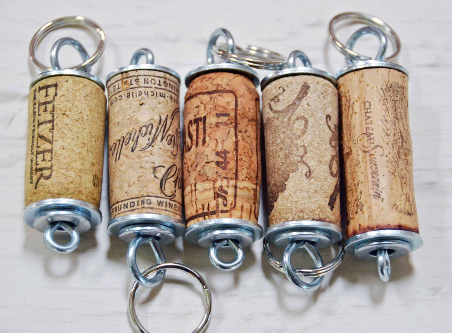 Set of 5 assorted Wine cork keychains wine cork key rings Etsy