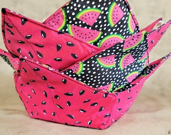 Microwavable Bowl Cozy, 100 Percent Cotton Bowl Cozy with a Watermelon/Watermelon Seed Design