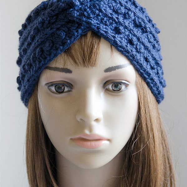 Crochet Twisted Ear Warmer, Turban Headband, Textured, Women, Teens, Hair Accessories, Cold Weather Gear, Blue