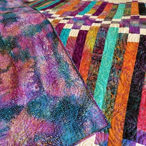 Handmade Batik Quilt: Oversized Cotton Throw, Spiral Maze Stitching (95x73.5)