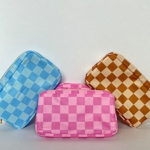 Checkered Print Nylon Cosmetic Bags