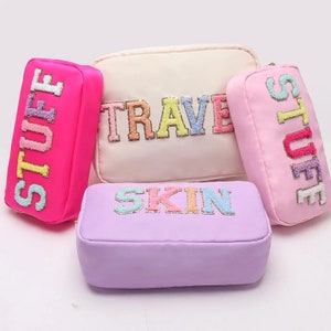 Nylon Cosmetic Bags, Toiletry Bags, Summer Travel Bags, Nylon Pouch Bags Chenille Patches
