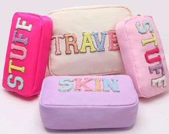 Nylon Cosmetic Bags, Toiletry Bags, Summer Travel Bags, Nylon Pouch Bags Chenille Patches