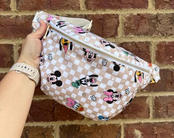 Fab Five Tan Checkered Nylon Fanny Pack