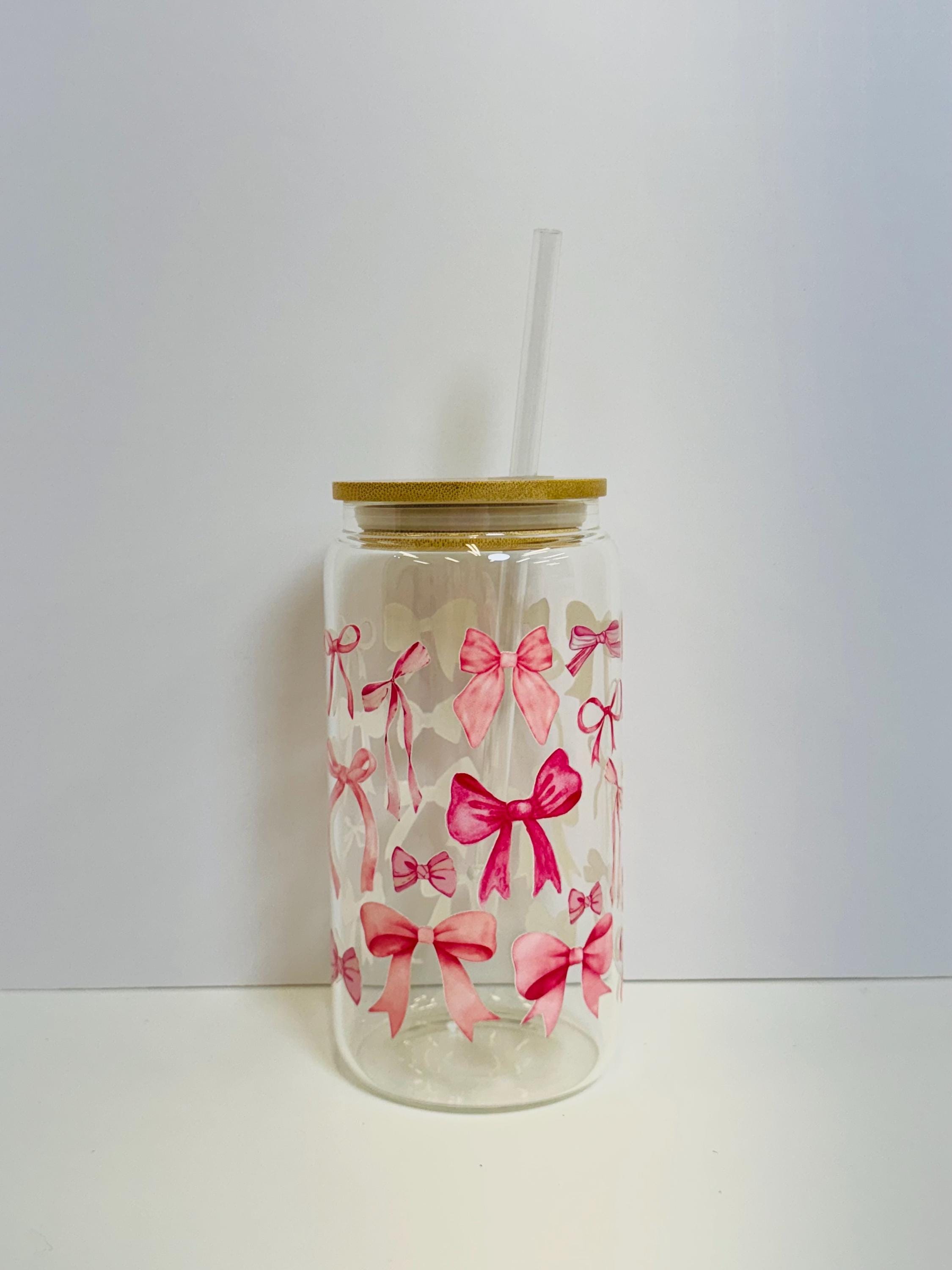 Pink Bows Coquette 16oz Glass Cup - Etsy