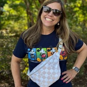 Tan/White Checkered Magical Mouse Large Nylon Fanny Pack