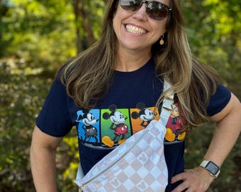 Tan/White Checkered Magical Mouse Large Nylon Fanny Pack