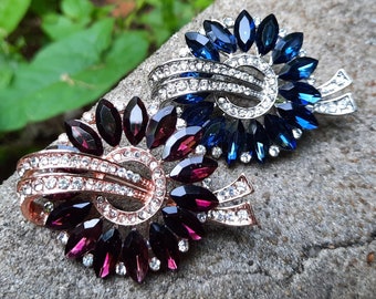 Small Navy Blue or Wine Purple Rhinestone Embellishment or Pin Silver or Rose Gold Tone Crystal Wreath Sash Decoration Brooch SBL49 RGPU49