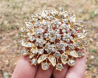 custom flower gold rhinestone brooches gemstone
