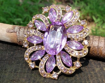 ON SALE Sparkly Lavender Rhinestone Triple Flower Brooch!