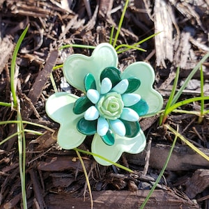 Small Enamel Flower Pin Green Metal Flower Green 4 Leaf Clover Brooch Shamrock Pin Irish Pin Green Enamel Pin Celtic Brooch  FB65