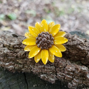 Small Sunflower Pin Enamel Flower Brooch 38mm Yellow and Brown Metal Flower Scatter Pin FB137 image 1