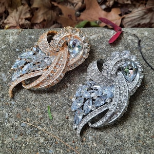 Adorno grande de diamantes de imitación con parte trasera plana o alfiler en tono plateado o dorado de 3,6 pulgadas, cristal transparente para broche, ramo de novia, bricolaje SC64 GC64