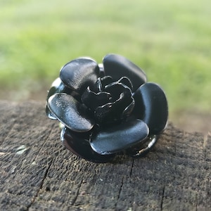 Small Black Enamel Flower Brooch Painted Enamel Flower Mini Black Camellia Pin Metal Flower Broach Goth Brooch FB105