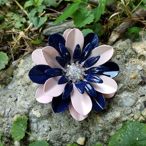 Enamel Flower Brooch Pink and Navy Blue Metal Flower Pin Pink Enamel Broach Wedding AB Rhinestone Brooch Bouquet Retro Flower Pin FB7